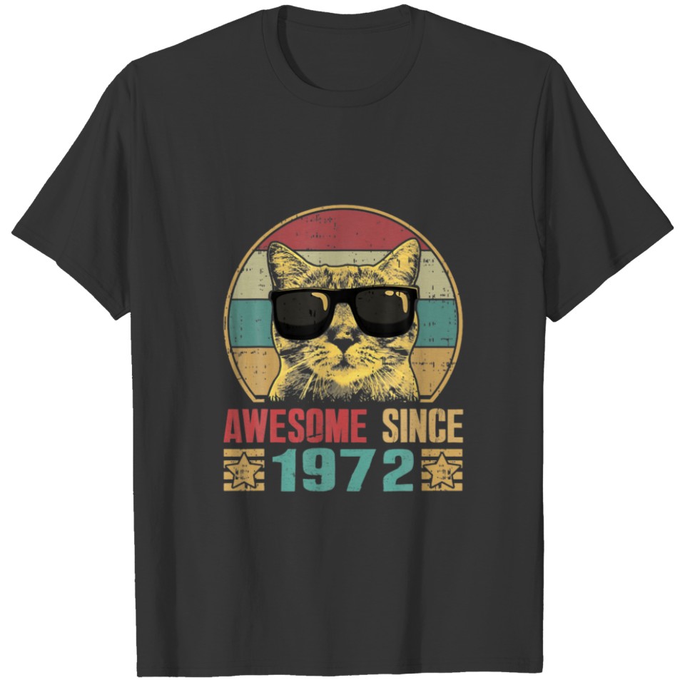 Vintage Awesome Since 1972 50 Years Old Cat Lover T-shirt
