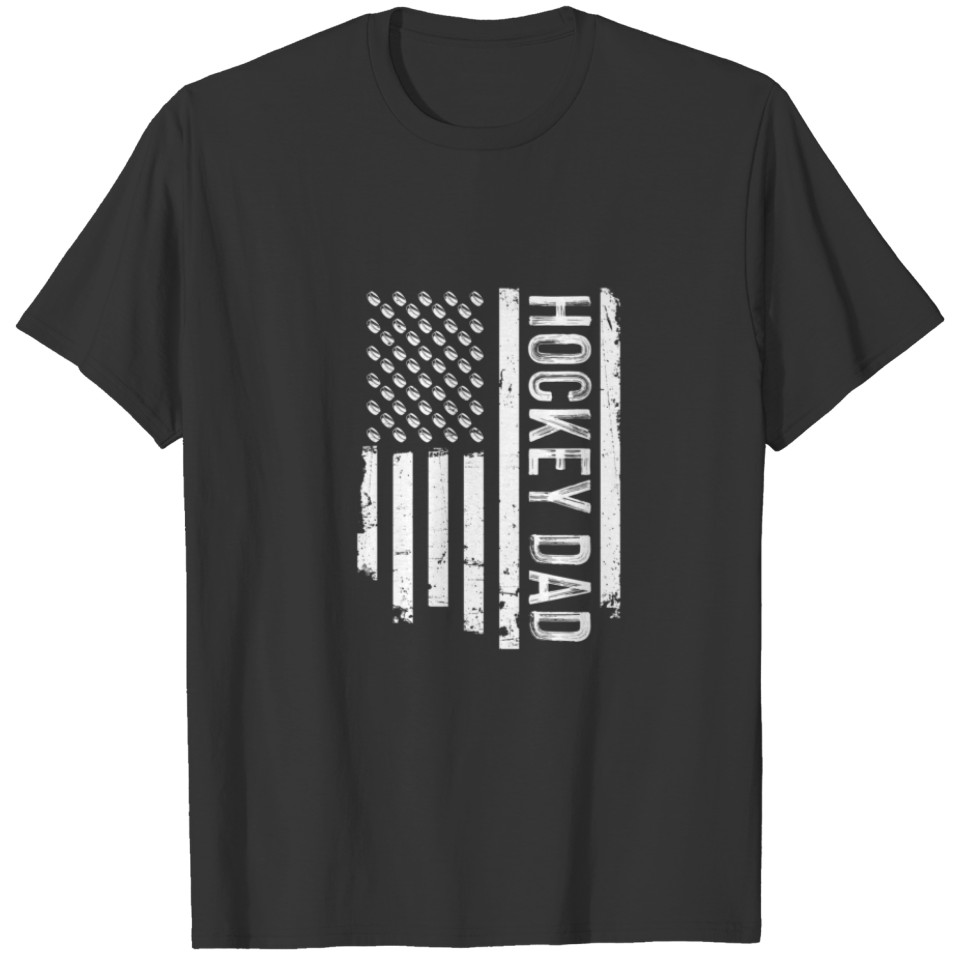 Mens Retro Fathers Day USA American Flag Hockey Da T-shirt