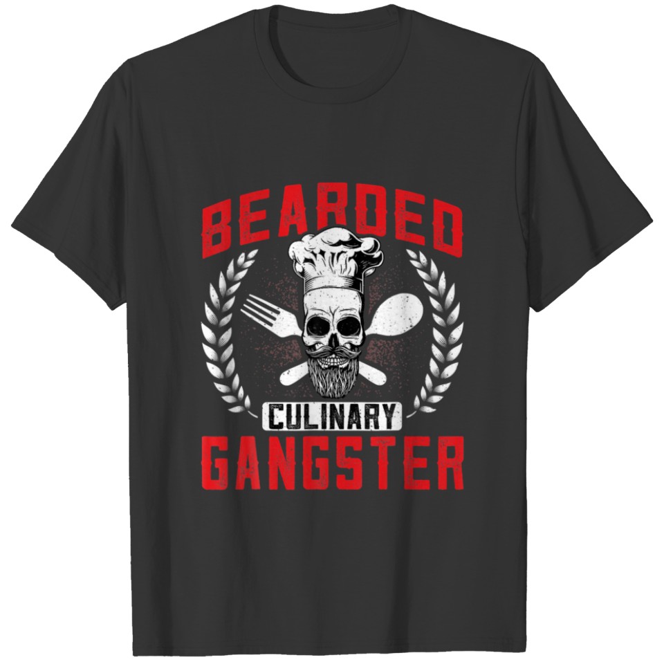 Grilling Bearded Culinary Gangster Chef Skull Cook T-shirt