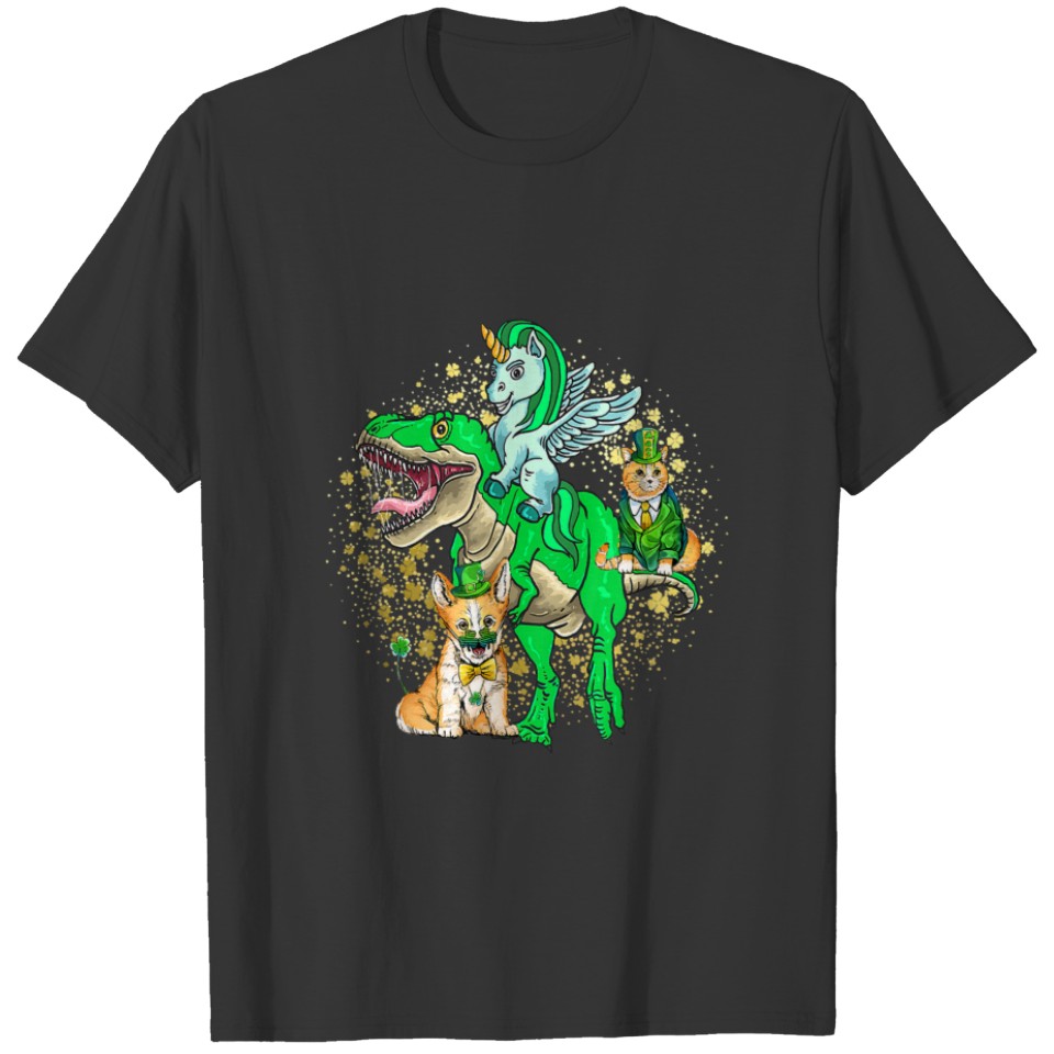 Kids Irish Unicorn Riding Dinosaur St. Patrick's D T-shirt