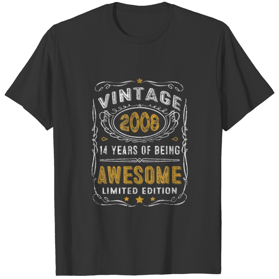 Distressed Vintage 2008 Awesome 14 Years Old 14Th T-shirt