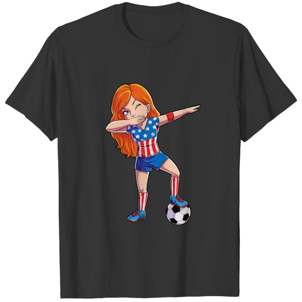 Dabbing Soccer Girl 4Th Of July American Flag Wome T-shirt