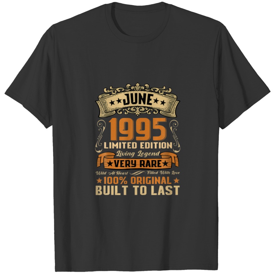 27Th Birthday 27 Years Old Retro Vintage June 1995 T-shirt