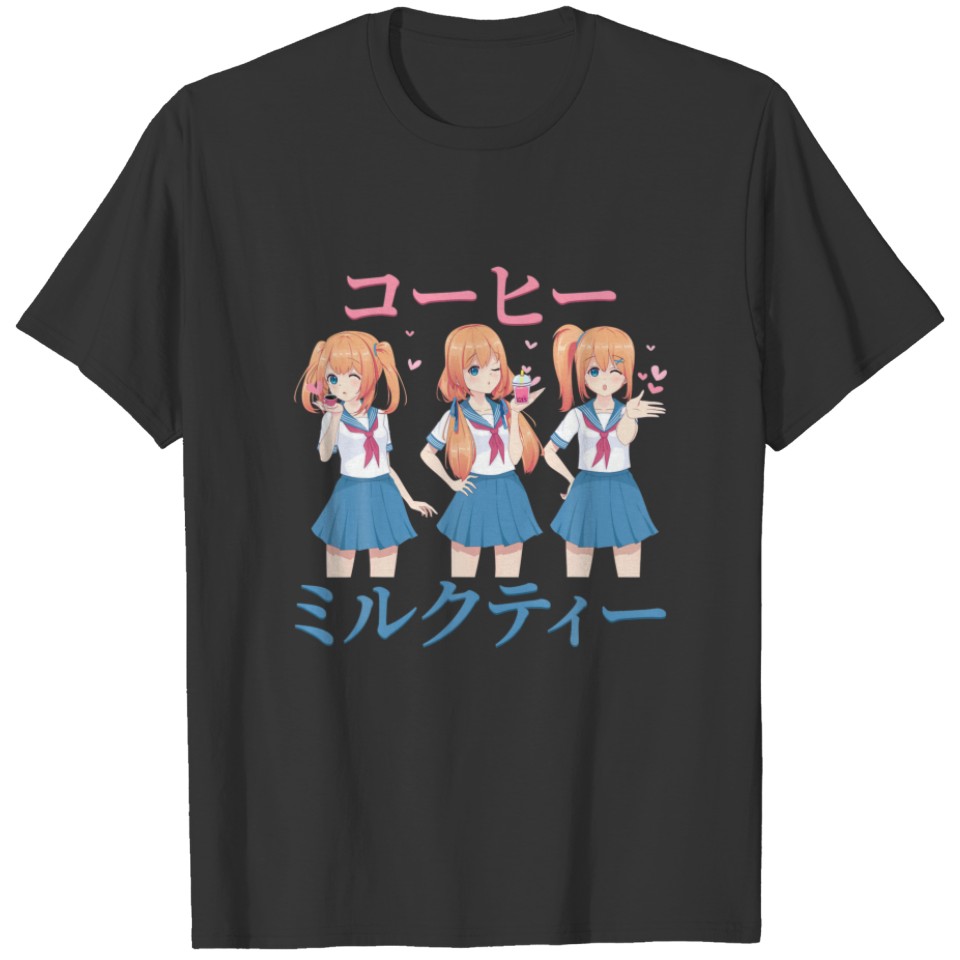 Anime School Girl - Milk Tea - Coffee - Japanese A T-shirt