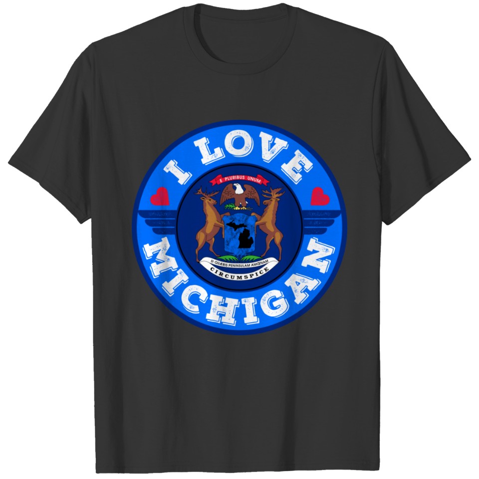 I Love Michigan State Map and Flag T-shirt