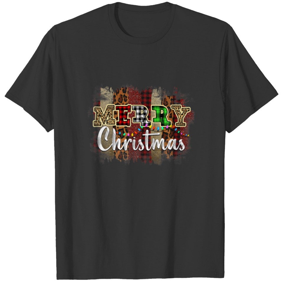 Merry Christmas Pattern Leopard Plaid T-shirt