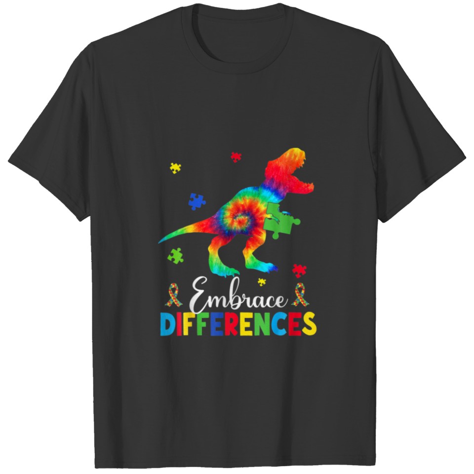 Autism Dinosaur Puzzle Piece Embrace Differences B T-shirt