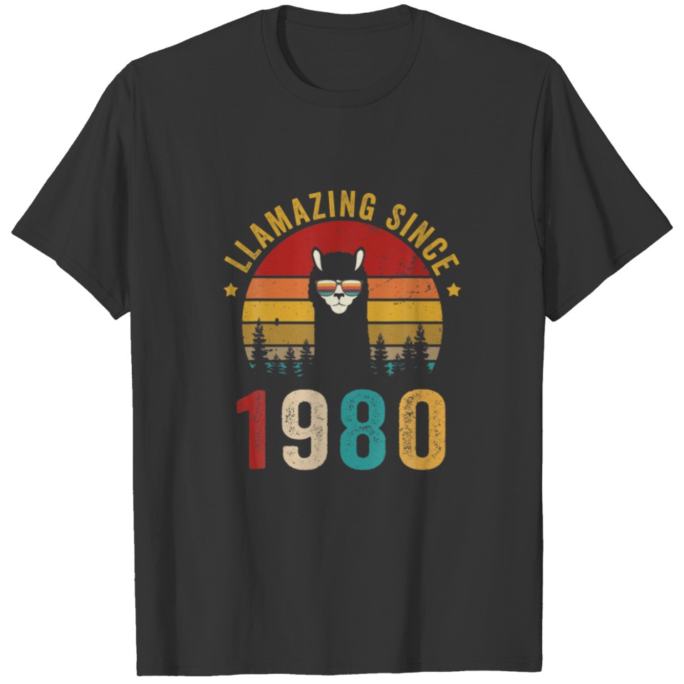 Llamazing Since 1980 Llama Wearing Sunglasses Funn T-shirt