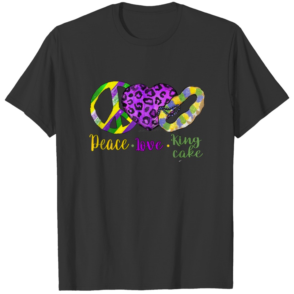 Leopard Peace Love King Cake Funny Mardi Gras Gift T-shirt