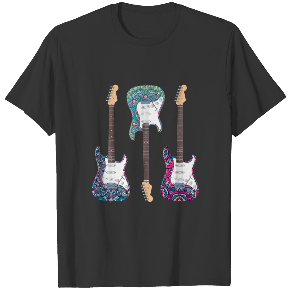 Groovy Vintage Guitars With Mandala For Music Love T-shirt