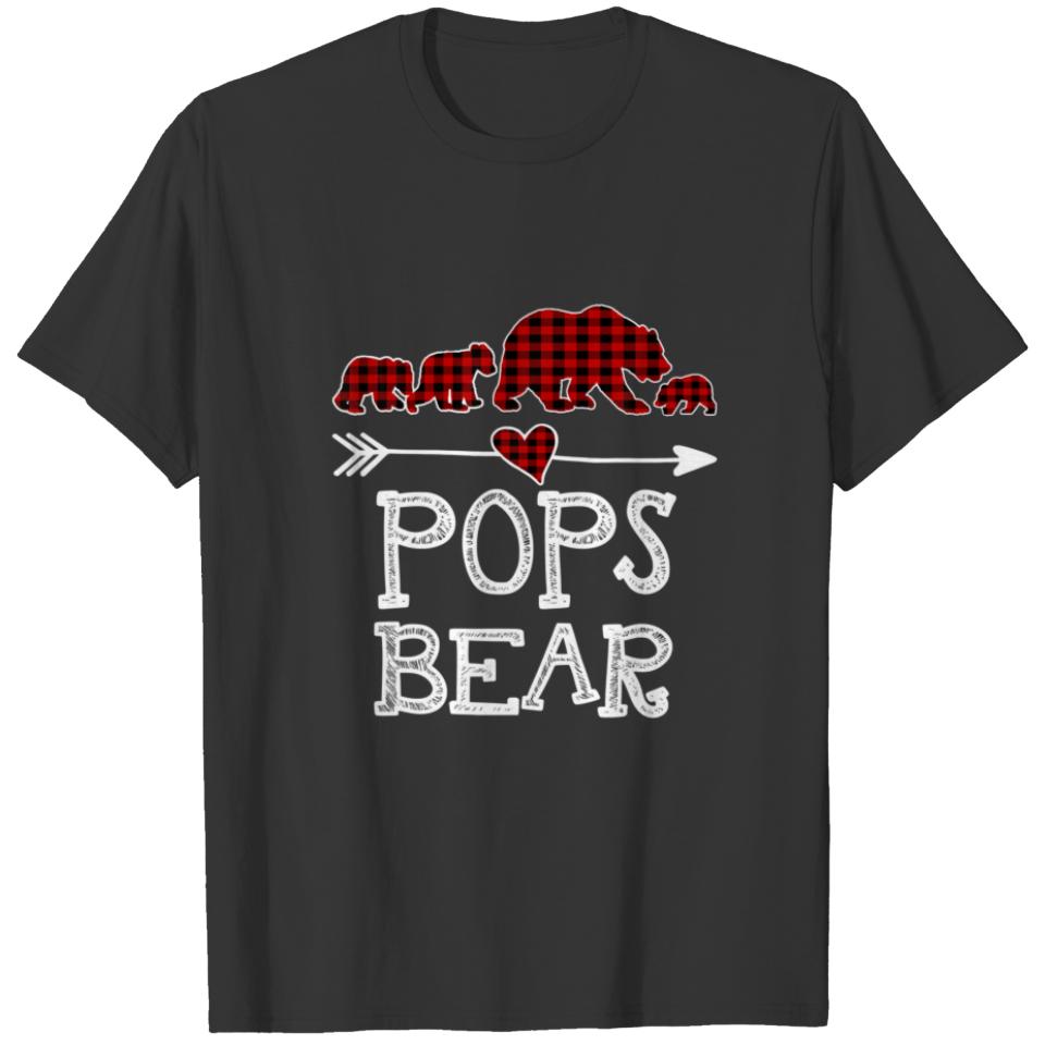 Pops Bear Three Cubs Red Plaid Mama Christmas Paja T-shirt