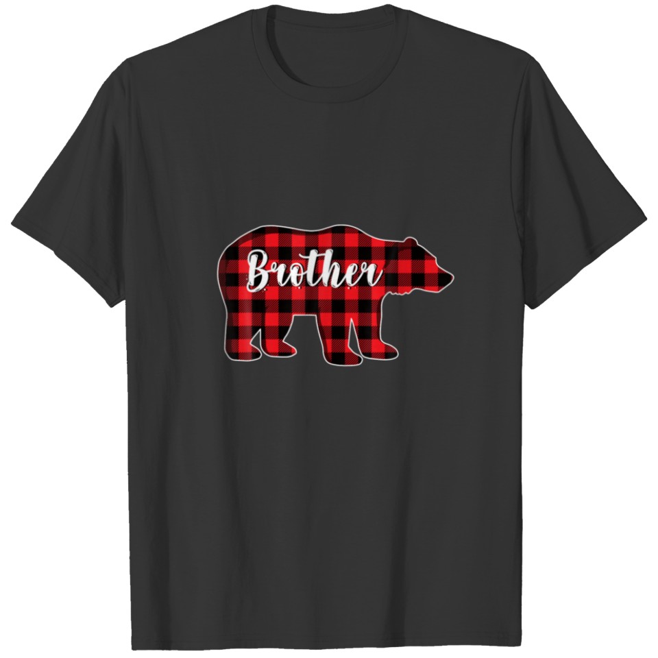 Red Plaid Bear Brother Christmas Matching Family P T-shirt