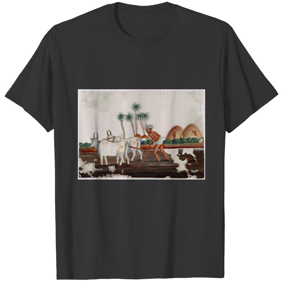 Man plowing field with two oxen. T-shirt