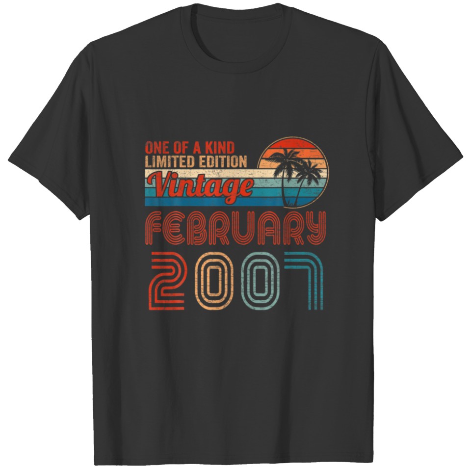 15Th Vintage Since 2007 February Gifts Birthday Re T-shirt