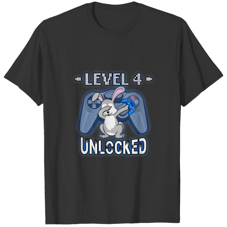 Kids Level 4 Unlocked - Funny Dabbing Rabbit Gamer T-shirt