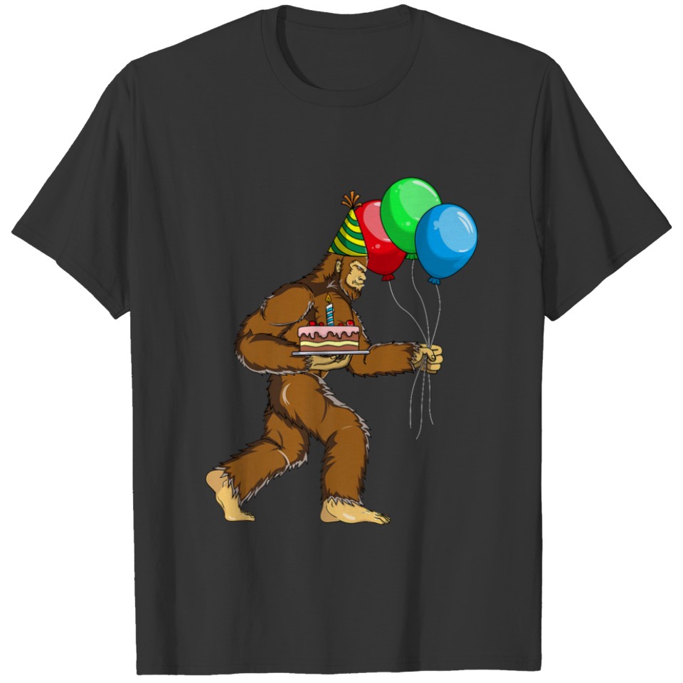 Bigfoot Birthday Cake Balloons Sasquatch Yeti T-shirt
