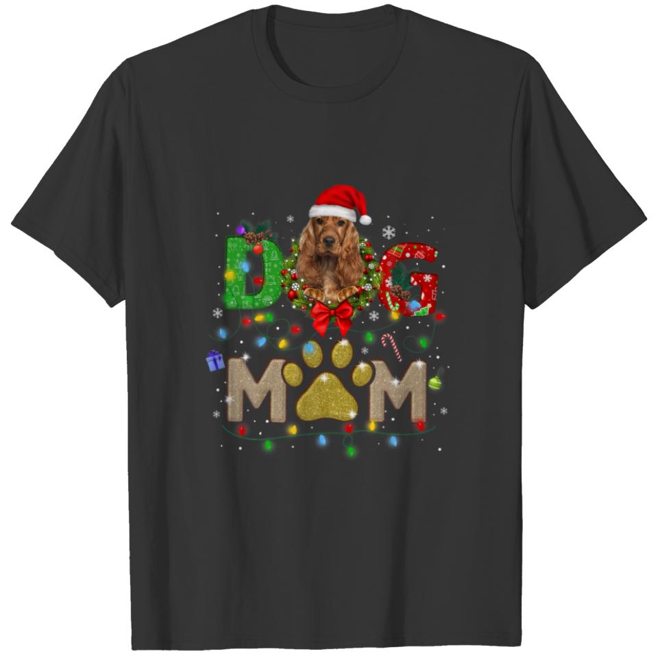 Xmas Cocker Spaniel Mom Hat Santa Scarf Plaid Dog T-shirt