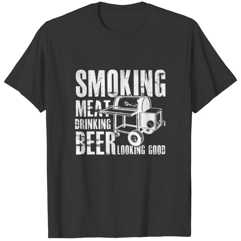Mens Barbecue Funny BBQ Smoking Meat Drinking Beer T-shirt