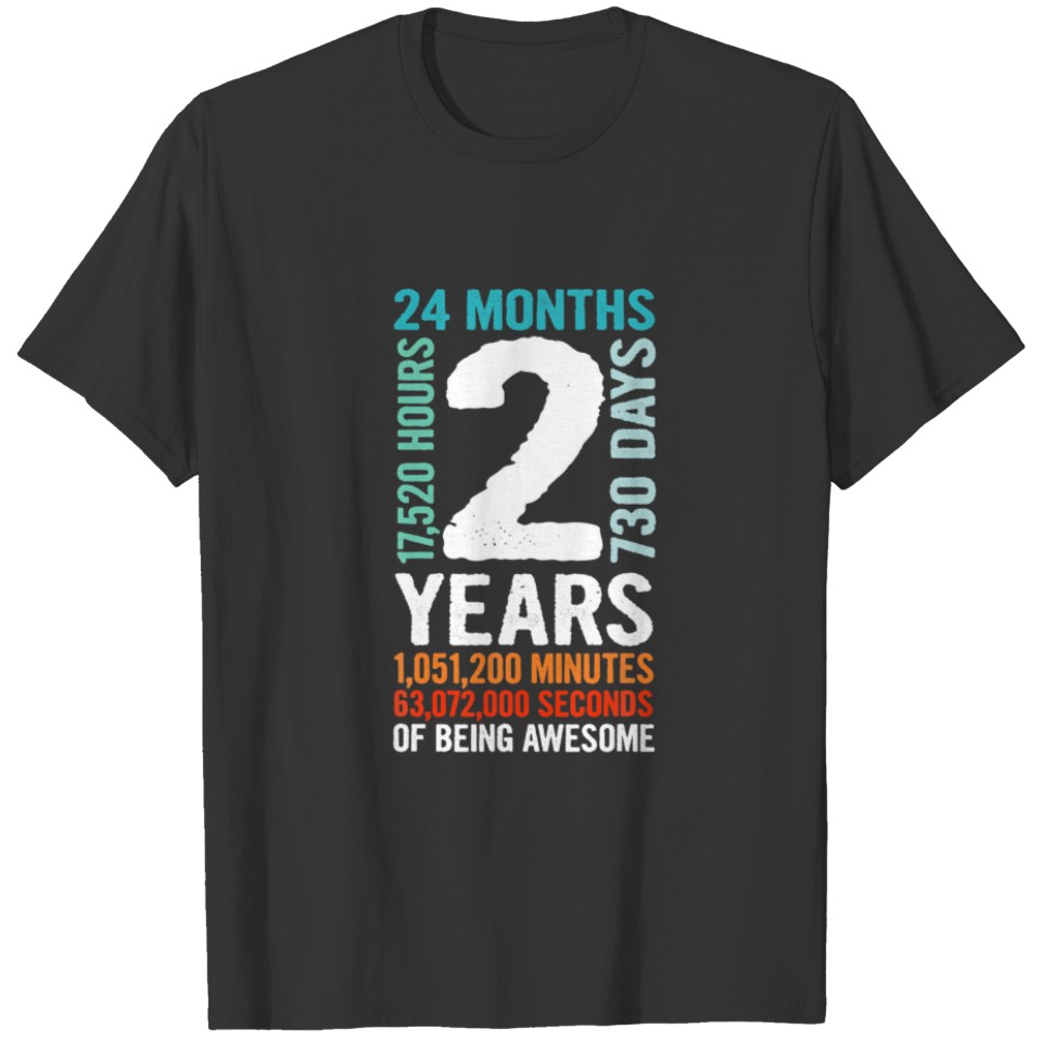 2 Years Old 2Nd Birthday Gift Retro Vintage 24 Mon T-shirt