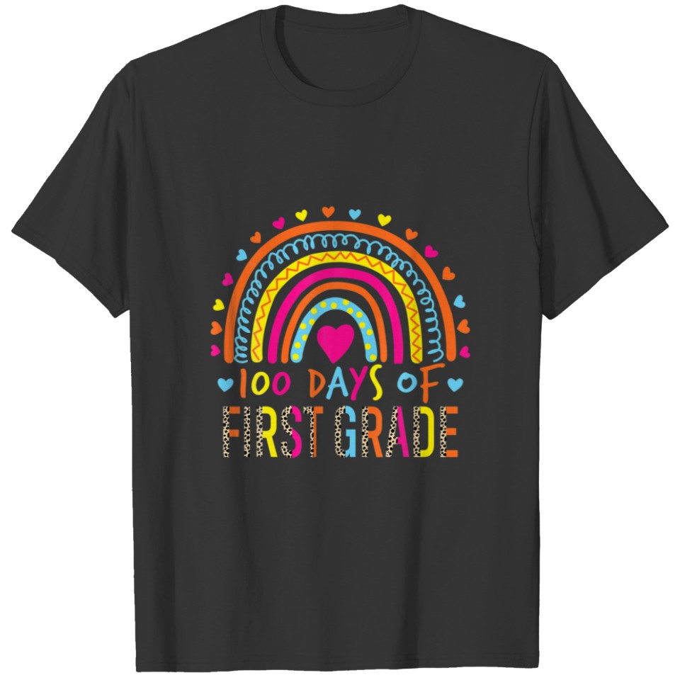 100 Days Of First Grade Leopard Rainbow 100Th Day T-shirt