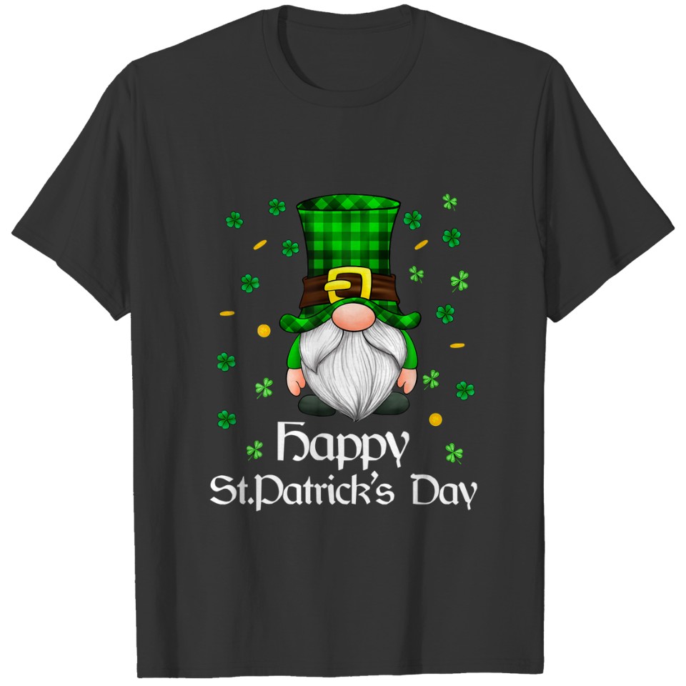 Happy St Patricks Day Green Leopard Gnome Shamrock T-shirt