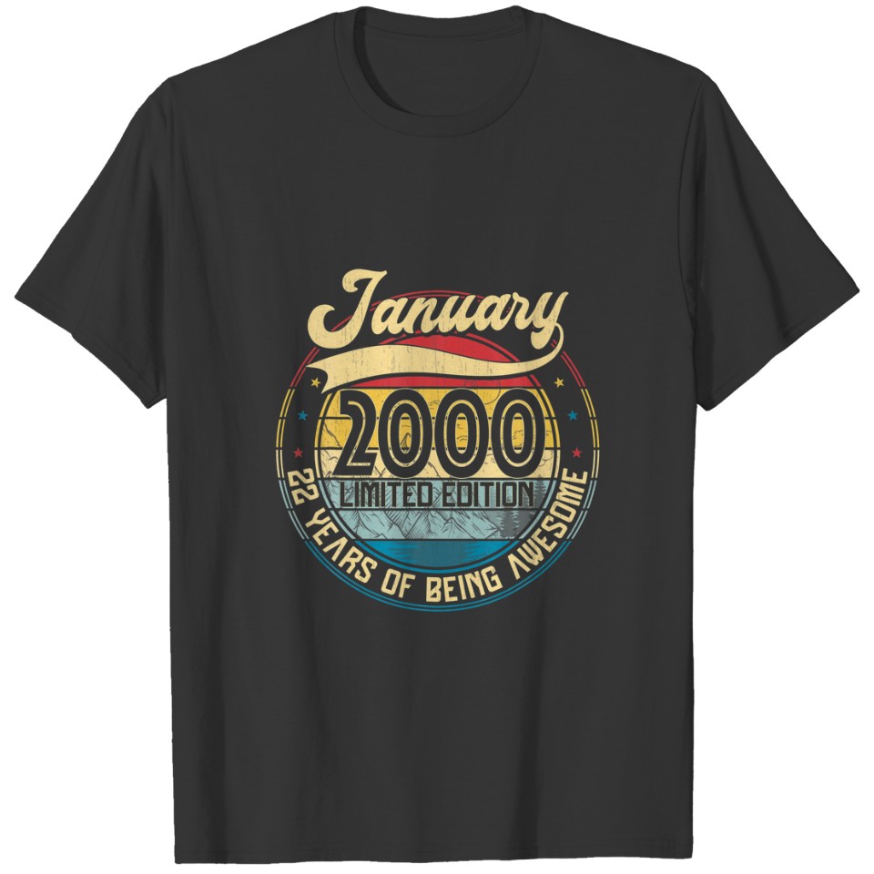Vintage Retro January 2000 22Nd Birthday Gift 22 Y T-shirt