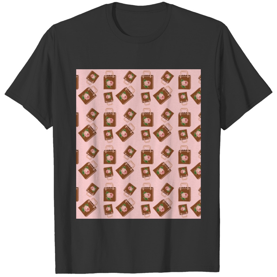 shopping bag pattern pink T-shirt