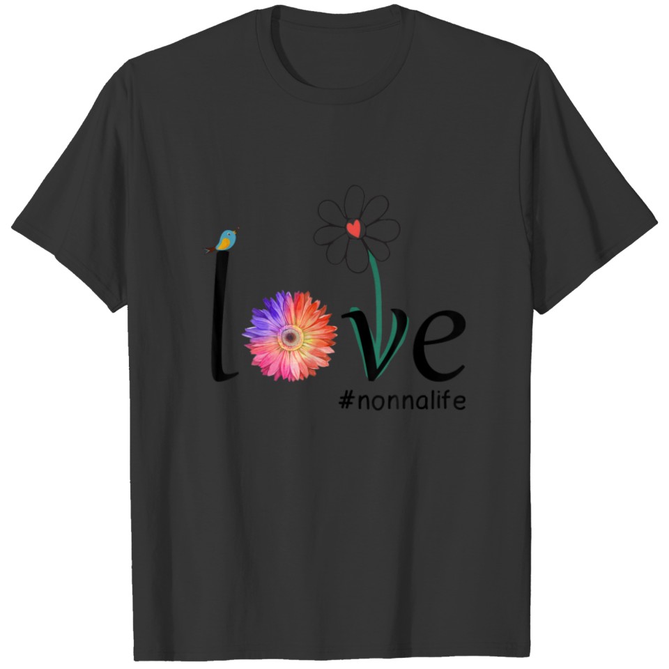 Love Nonnalife Hope Flower Blue Bird T-shirt