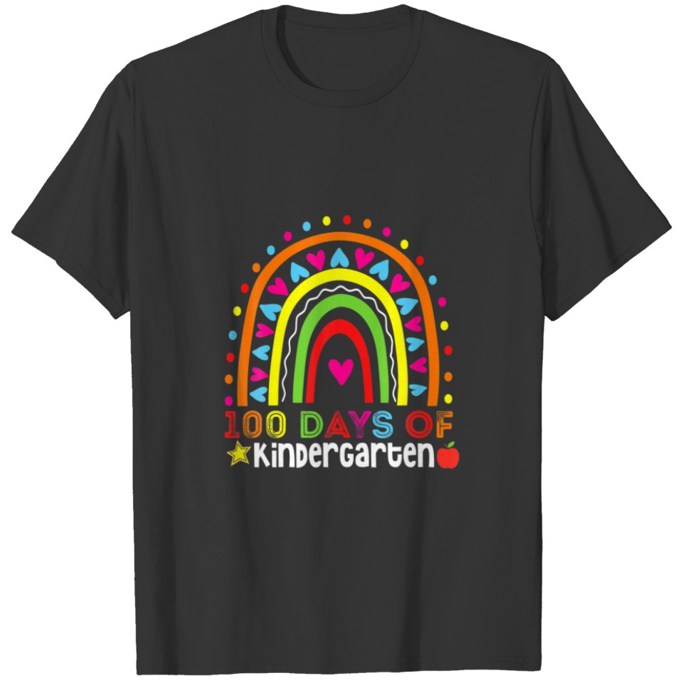 100 Days Of Kindergarten School Teacher Rainbow T-shirt