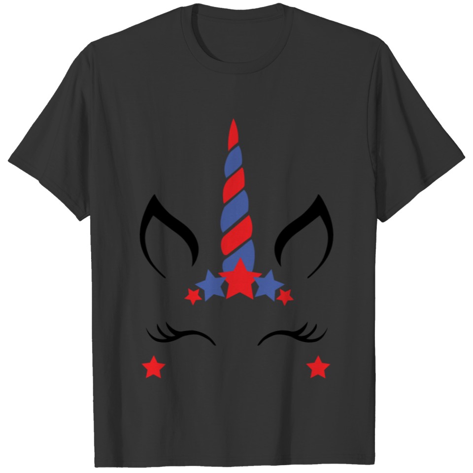 Patriotic Blue Red Unicorn Horn T-shirt
