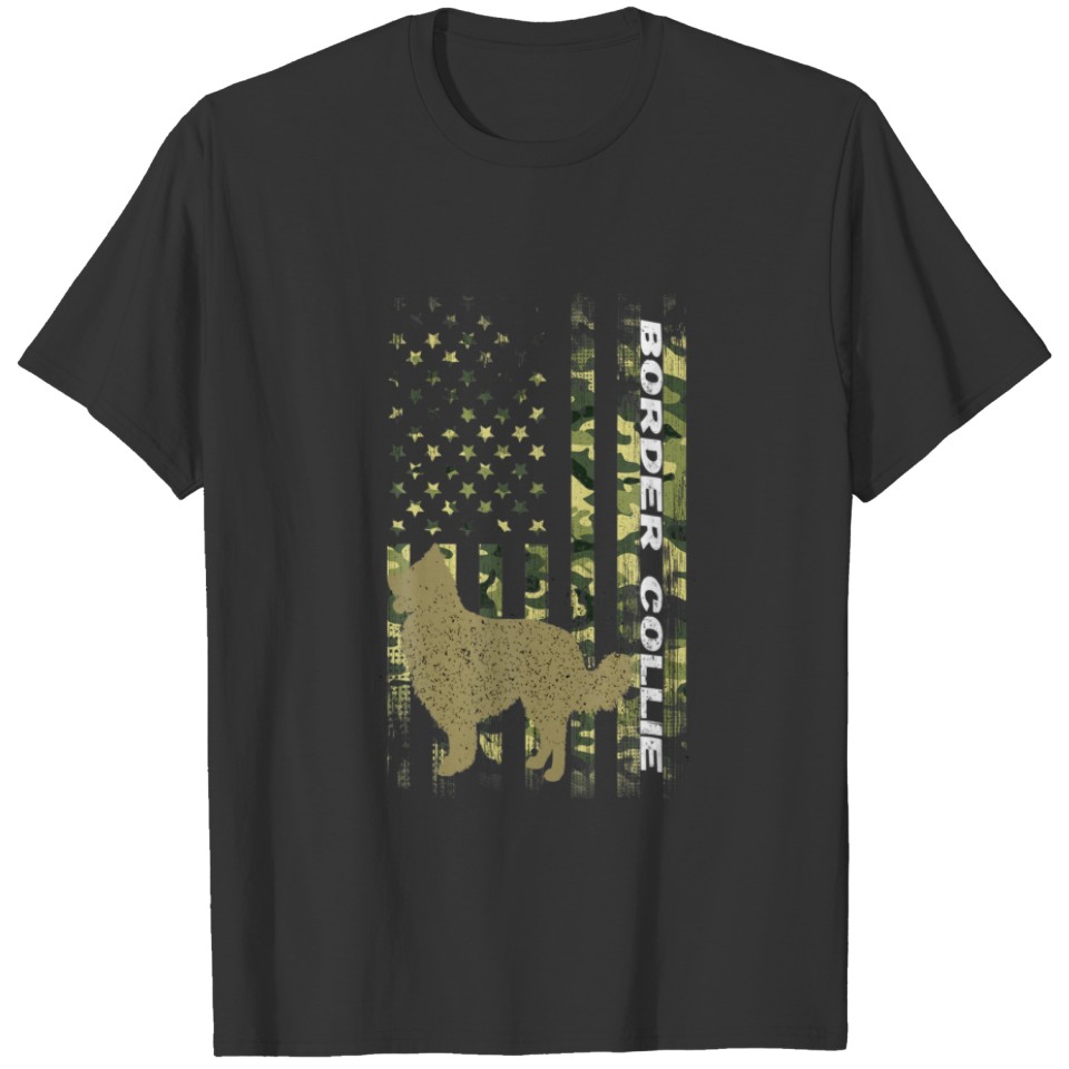Vintage Hunting Dog Camouflage American Flag Borde T-shirt