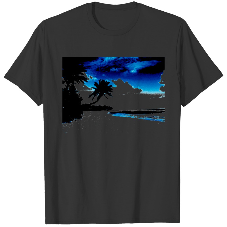 Blue Black White palm Tree Silhouette T-shirt