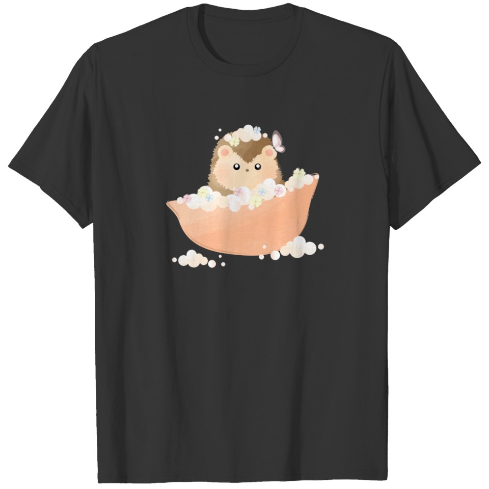 Cute little hedgehog takes a shower bubbles T-shirt