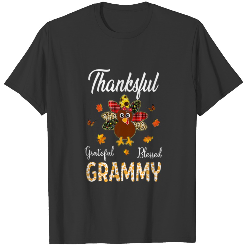 Thankful Grateful Blessed Grammy Turkey Leopard Th T-shirt