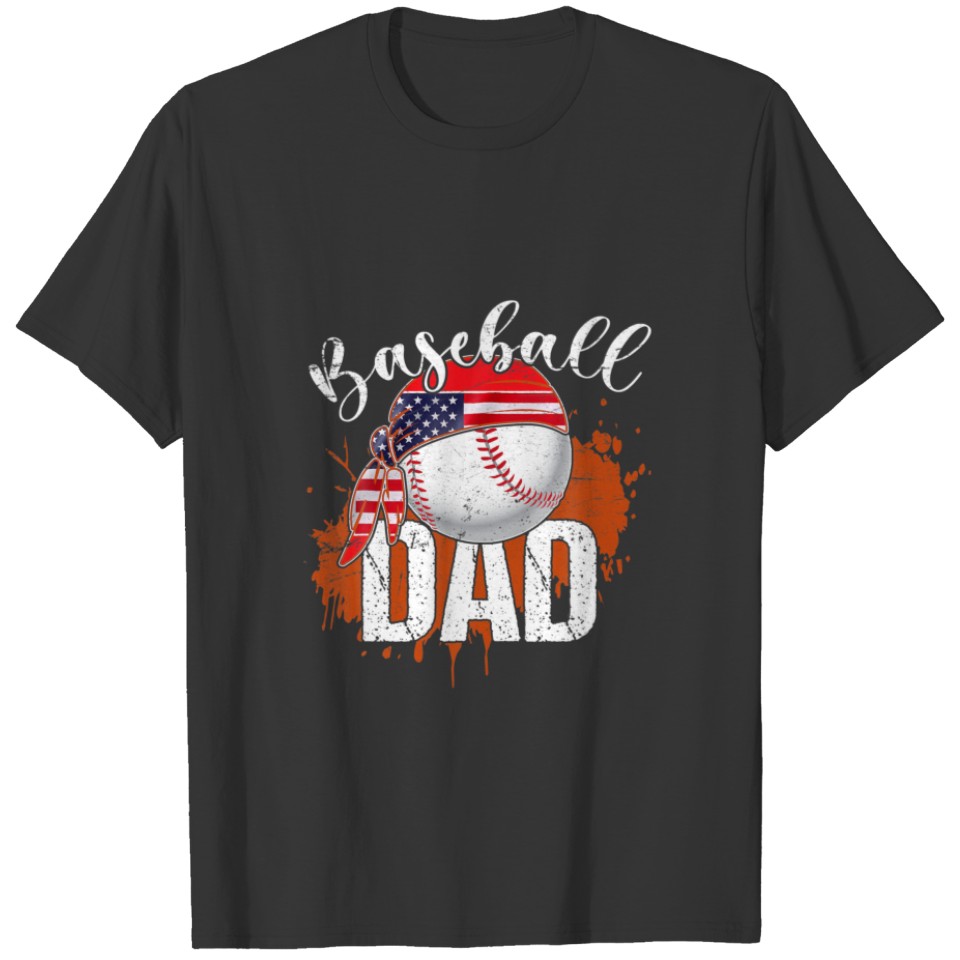 Baseball Dad Sport Lover American Flag Father's Da T-shirt