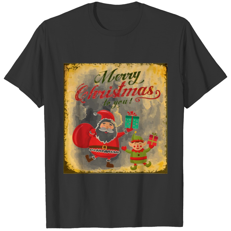Vintage Merry Christmas Daning Santa and Elf T-shirt