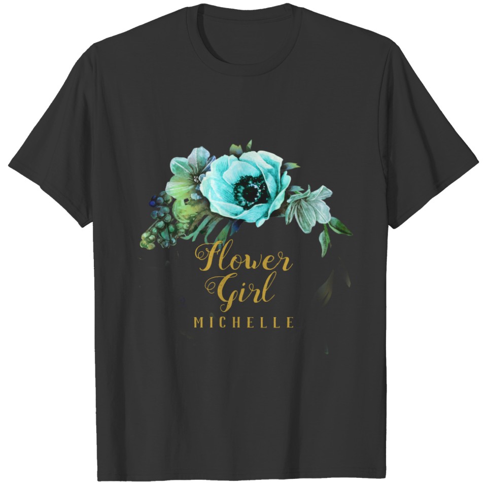 Teal Peony Swag Flower Girl Name ID456 T-shirt