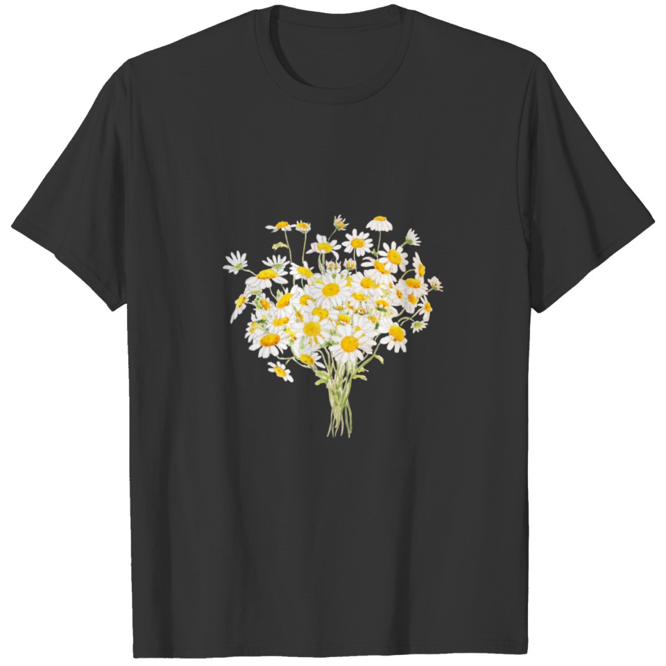 white Margaret daisy watercolor and ink bouquet T-shirt