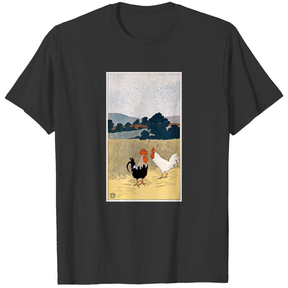 Vintage Two roosters in a field by Edward Penfield T-shirt