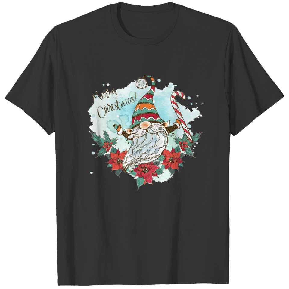 Watercolor Elf with Poinsettias T-shirt