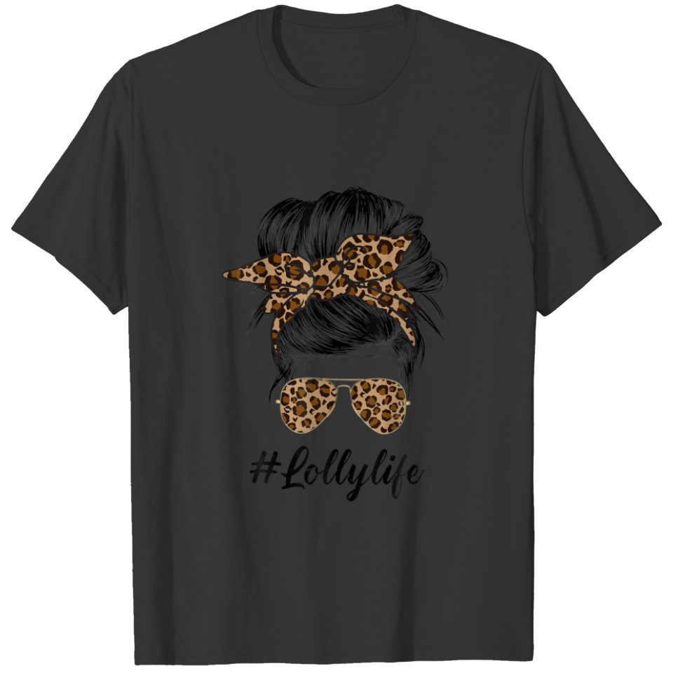 Lolly Life Messy Hair Bun Leopard Print Women Moth T-shirt