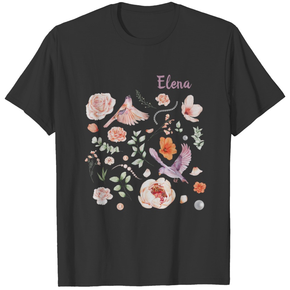 Pretty Watercolor Floral Hummingbird Monogram T-shirt