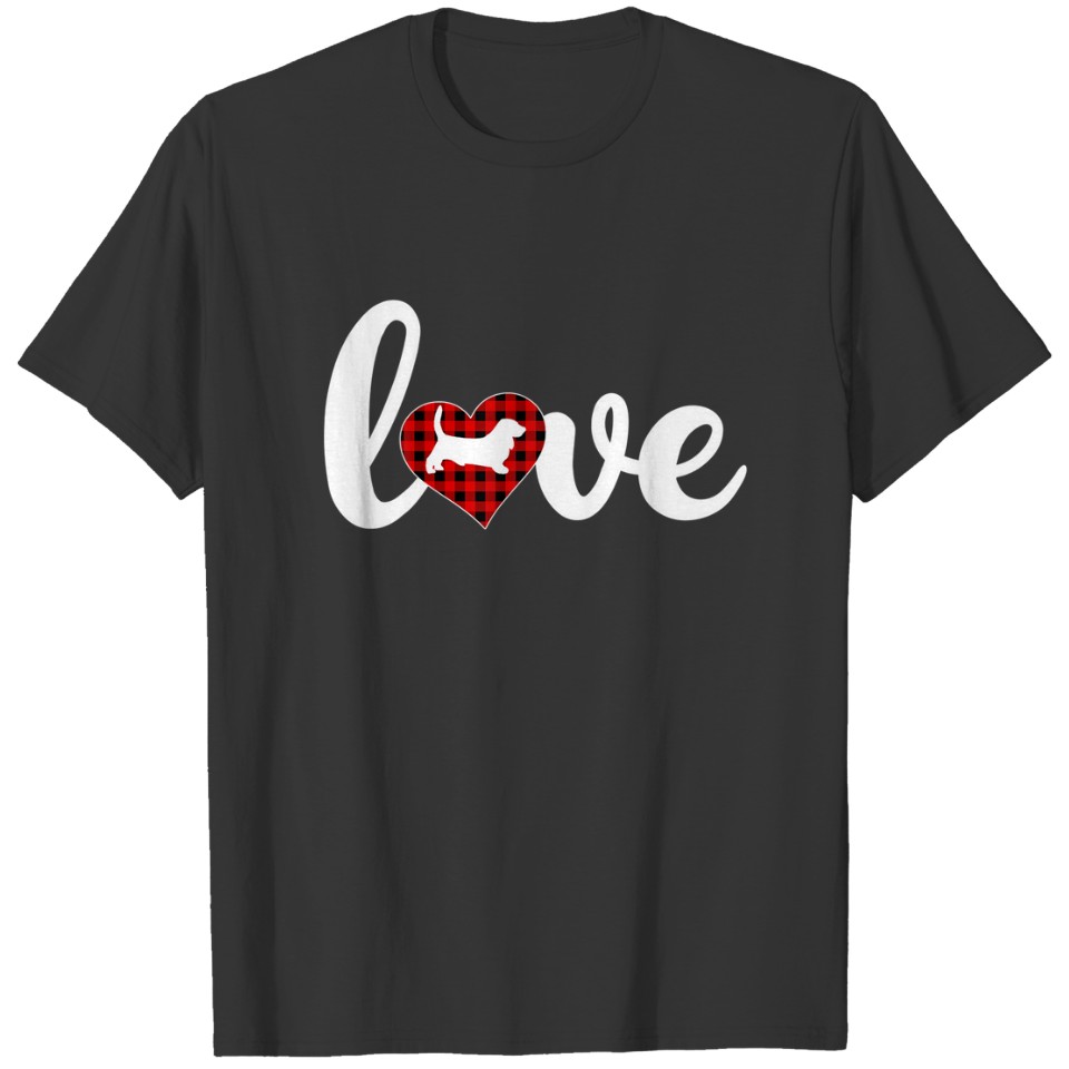 Buffalo Plaid Love Funny Basset Hound Dog Valentin T-shirt
