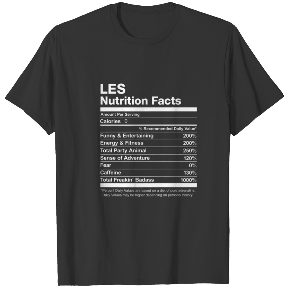 Nutrition Facts Name Family Last First Funny T-shirt