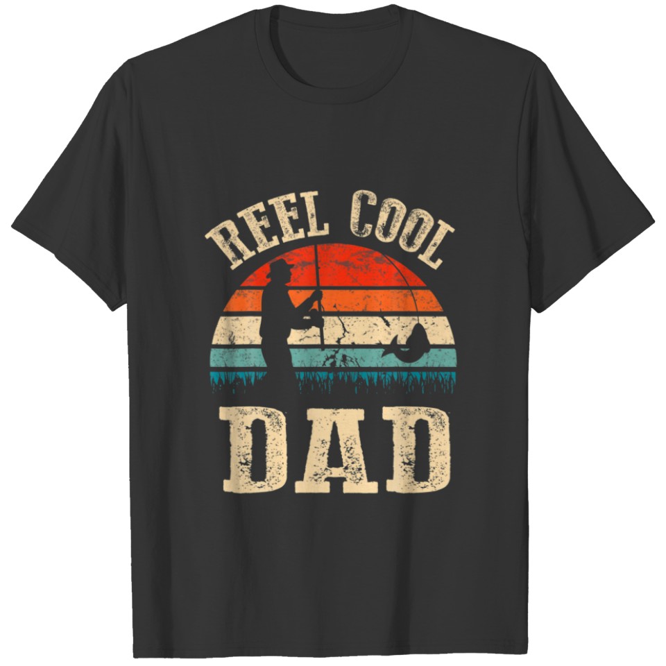 Mens Vintage Reel Cool DAD Fish Fishing Fathers Da T-shirt
