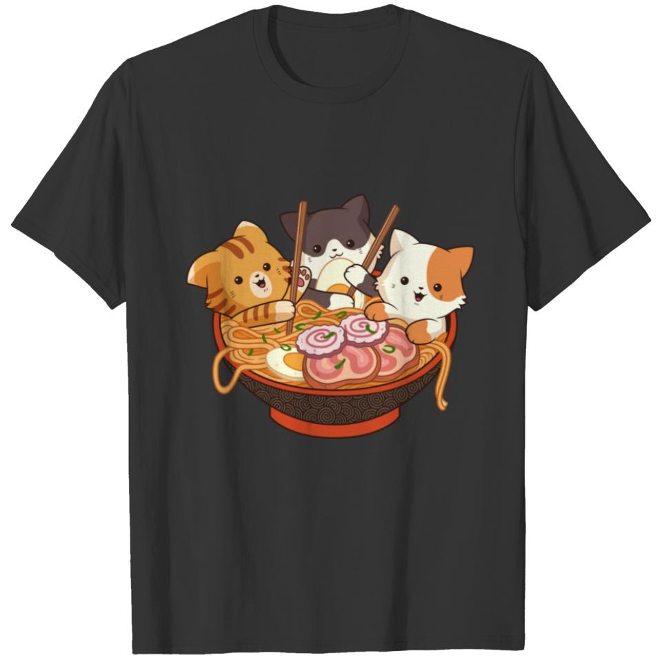 Kawaii Cute Anime Cats Otaku Japanese Ramen Noodle T-shirt