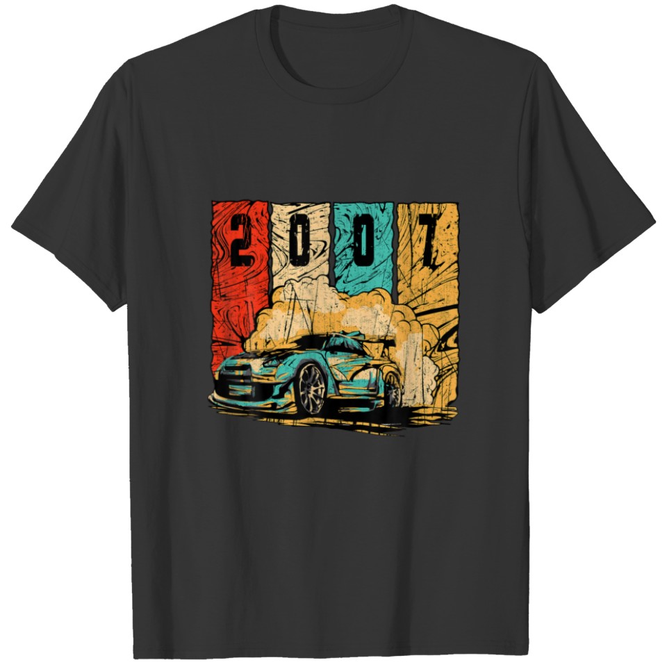 2007 Birthday Vintage Drift Car Retro Drifting Rac T-shirt