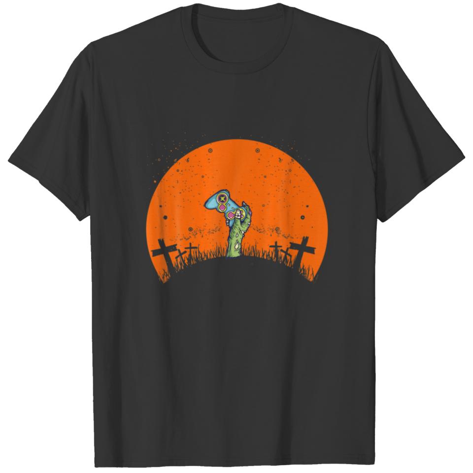 Gamer Halloween Zombie Gaming Pumpkin Sunset Vinta T-shirt