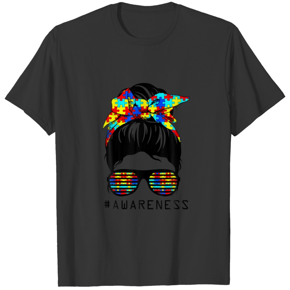 Autism Awareness Bun Sunglasses Mom T-shirt