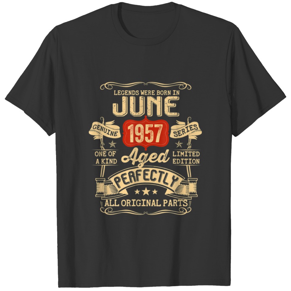 65 Year Old 65Th Birthday Gifts Vintage June 1957 T-shirt